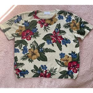 Alfred Dunner Women's Tropical Print Cotton blend size Large Beaded Top